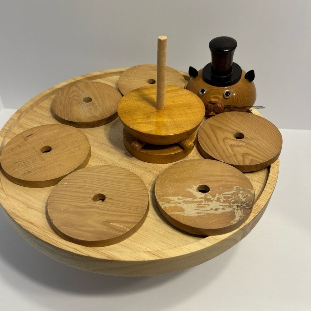 Vintage Mid Century Wooden Cat Mouse Cork Coaster Set Boling Style - Picture 10 of 10